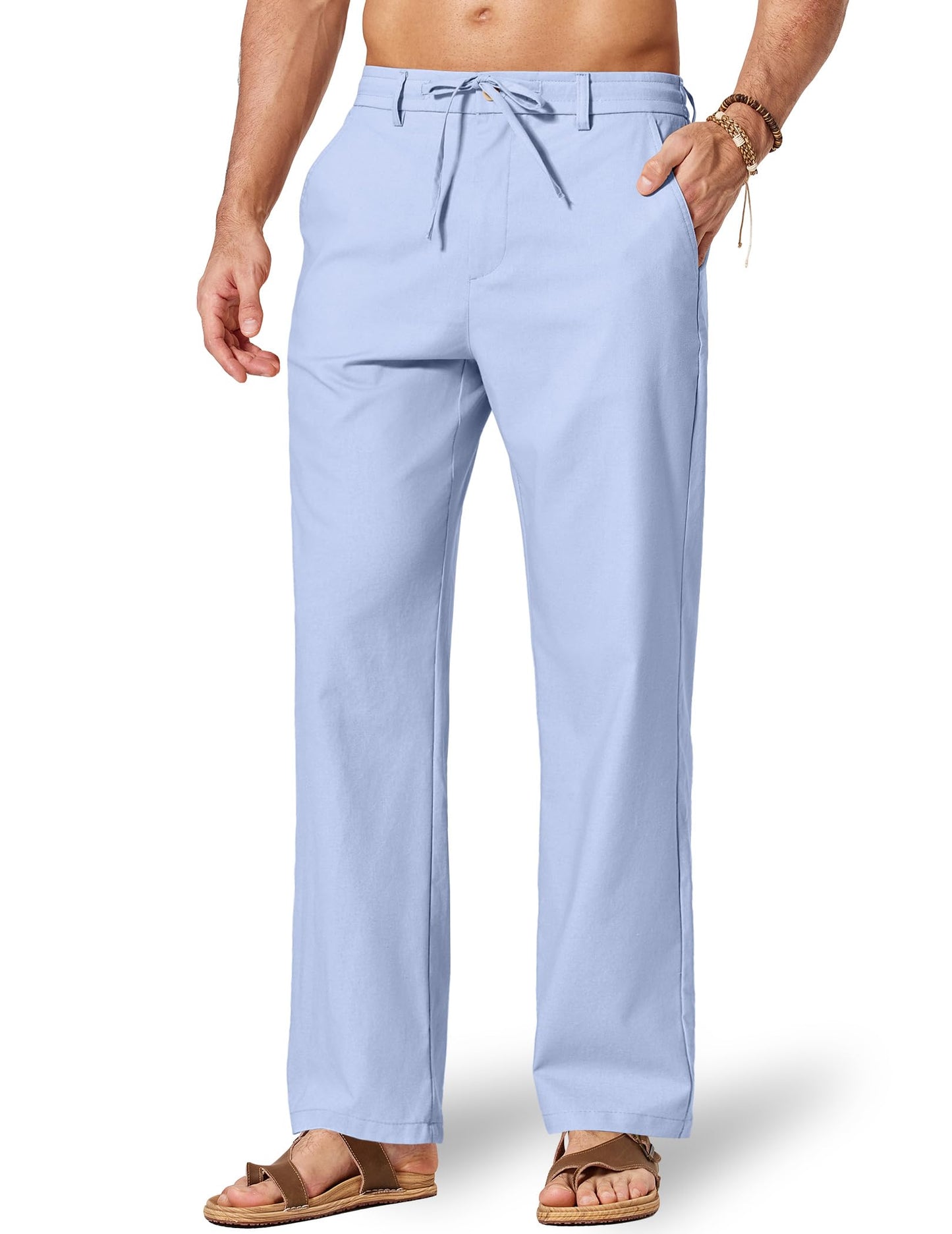 COOFANDY Men's Cotton Linen Pants Casual Drawstring Dress Pants Beach Summer Lightweight Trousers