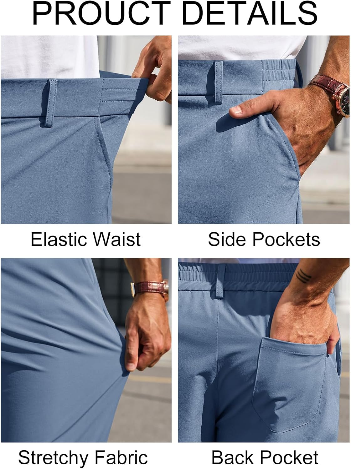 Runcati Mens Stretch Golf Pants Casual Dress Pants Work Trousers | Slim Fit, Quick Dry, Lightweight, Comfy, Slacks, Pockets, Elastic Waist, Tapered, Cropped, 30", 29", Chino