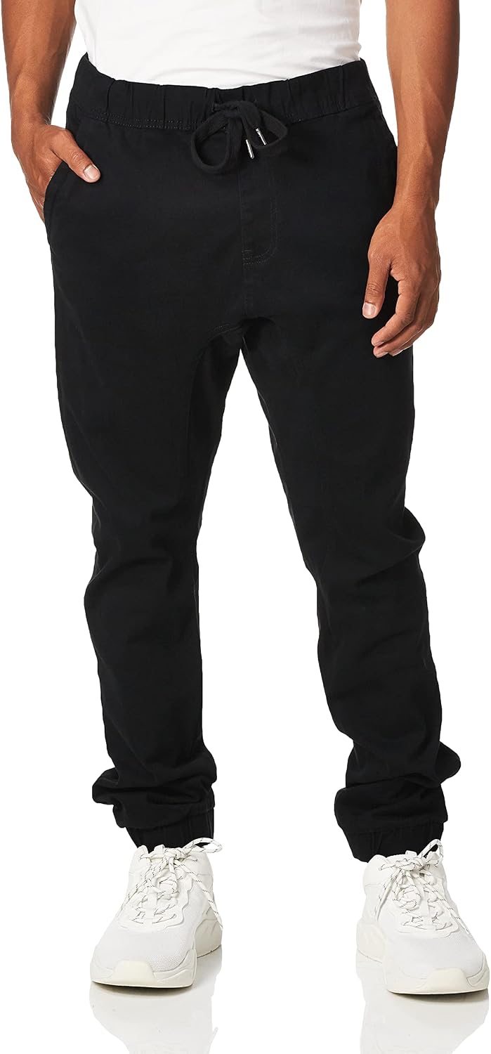 WT02 Mens Jogger Pants in Basic Solid Colors and Stretch Twill Fabric