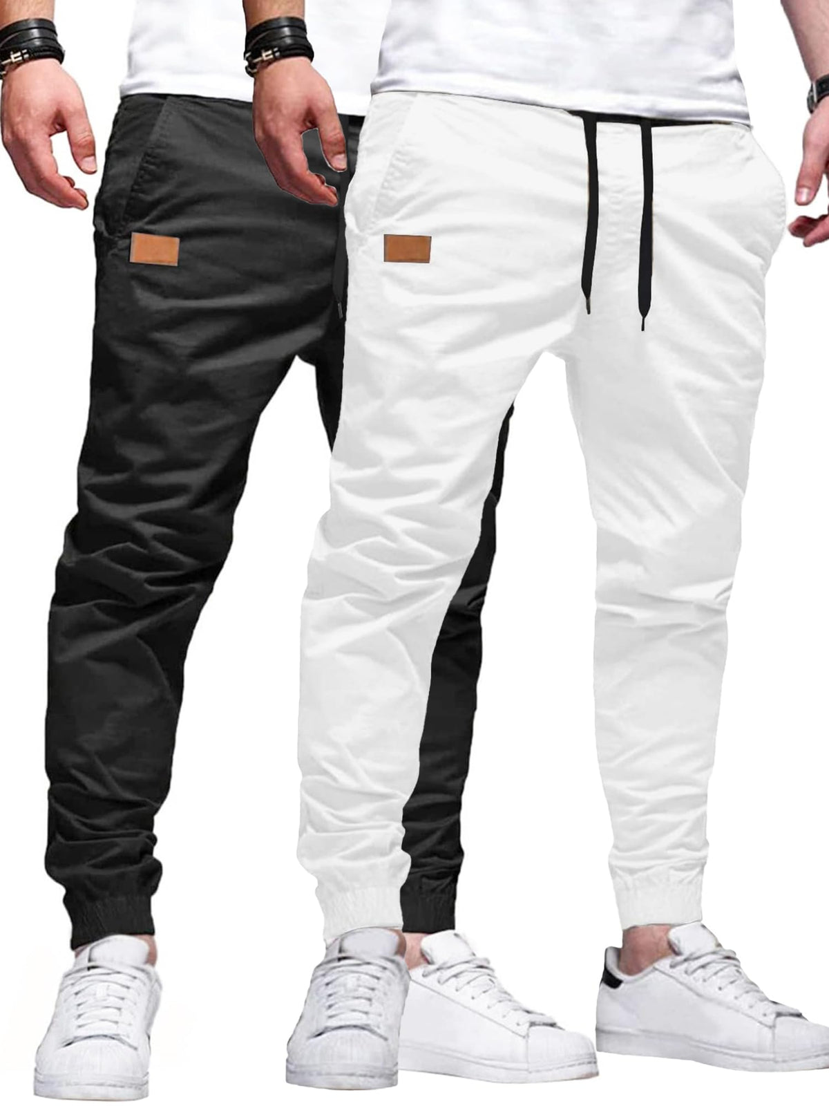 PLEPAN Mens Cotton Casual Cargo Joggers with 4 Pockets | Elastic Waist Drawstring, Track Jogging Sweatpants, Hiking,Outdoor, Comfortable