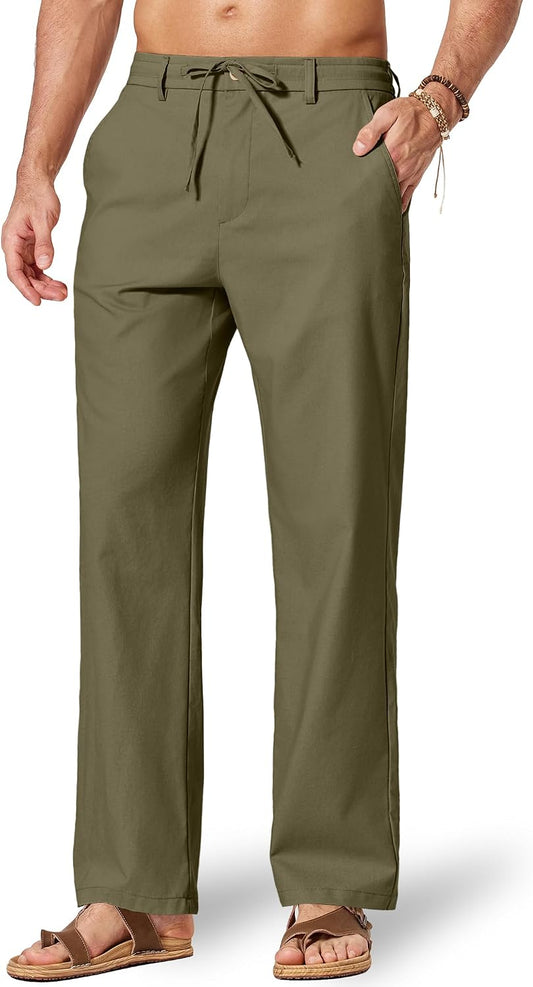 COOFANDY Men's Cotton Linen Pants Casual Drawstring Dress Pants Beach Summer Lightweight Trousers