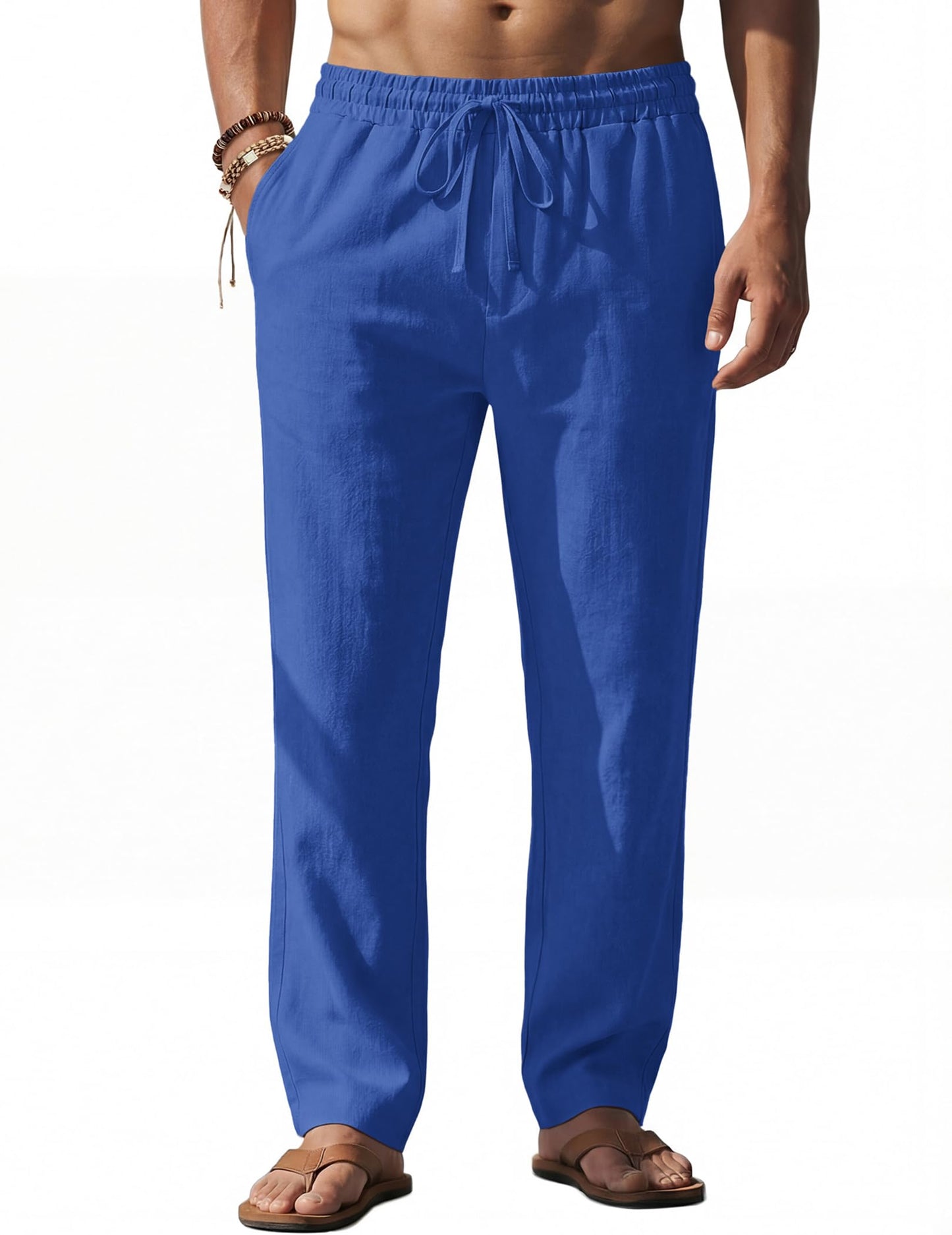 COOFANDY Men's Casual Linen Pants Loose Fit Elastic Waist Drawstring Lightweight Pant Summer Beach Trousers