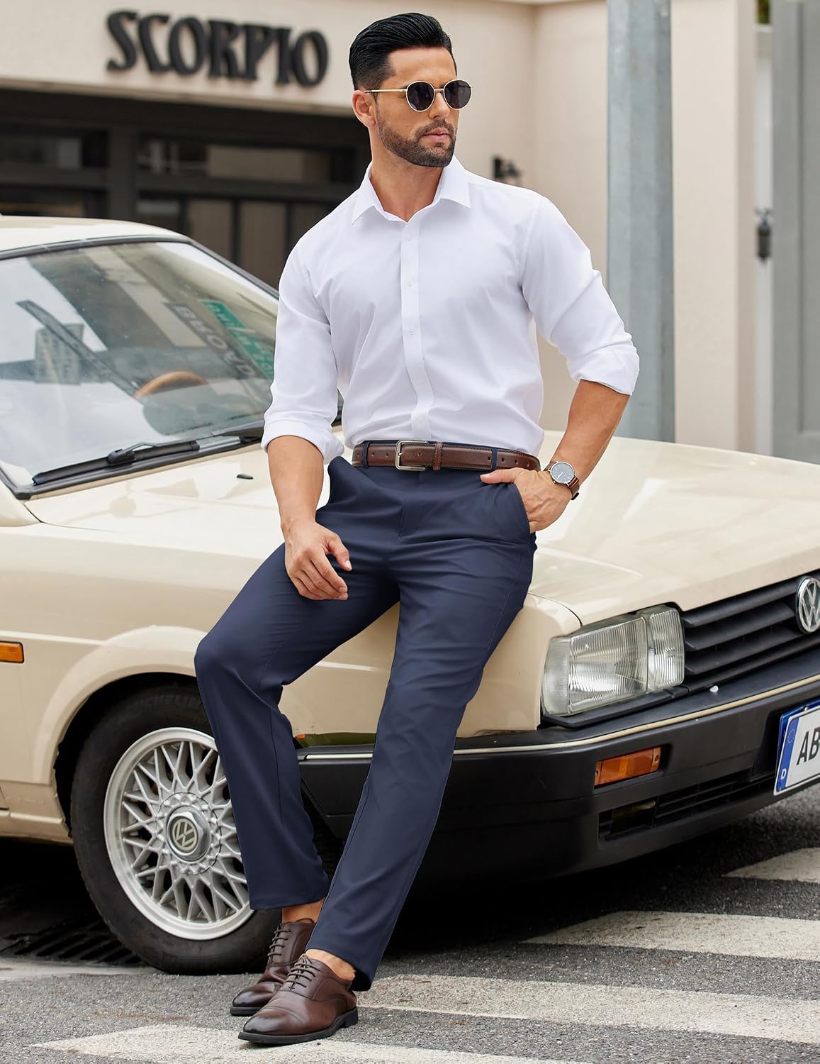 COOFANDY Mens Casual Chino Pants Elastic Waist Classic-Fit Dress Slacks | Hybrid Waistband, Flat Front, Lightweight, Stretchy, Comfortable, Straight Leg, Business Casual Trousers