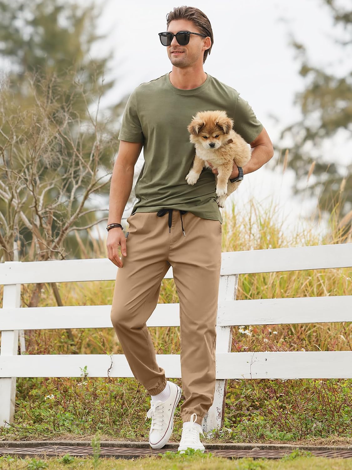 PLEPAN Mens Cotton Casual Cargo Joggers with 4 Pockets | Elastic Waist Drawstring, Track Jogging Sweatpants, Hiking,Outdoor, Comfortable