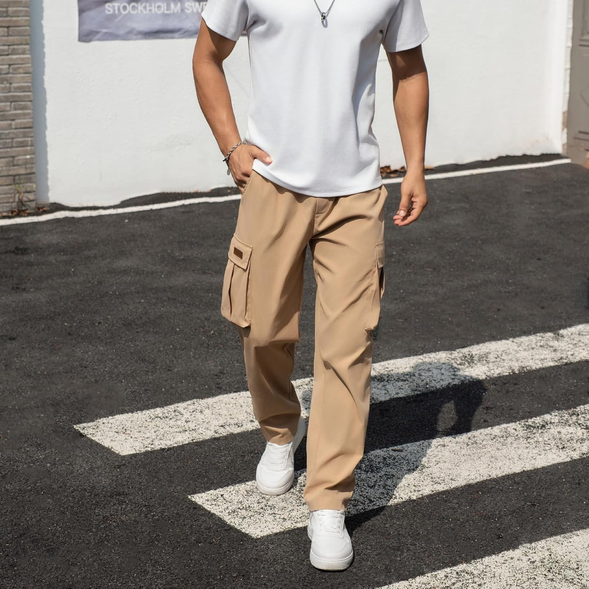 Mens Casual Cargo Pants Drawstring Elastic Waist Sweatpants for Men | Loose Fit Lightweight Tactical Pants with 4 Pockets Outdoor Hiking Athletic Joggers