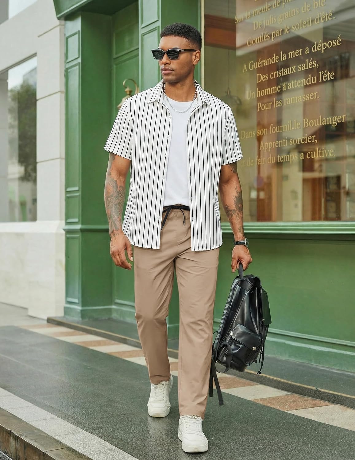 COOFANDY Men's Casual Pants Drawstring Elastic Waist Chino Pants Straight Leg Slacks Cotton Twill Trousers with Pockets