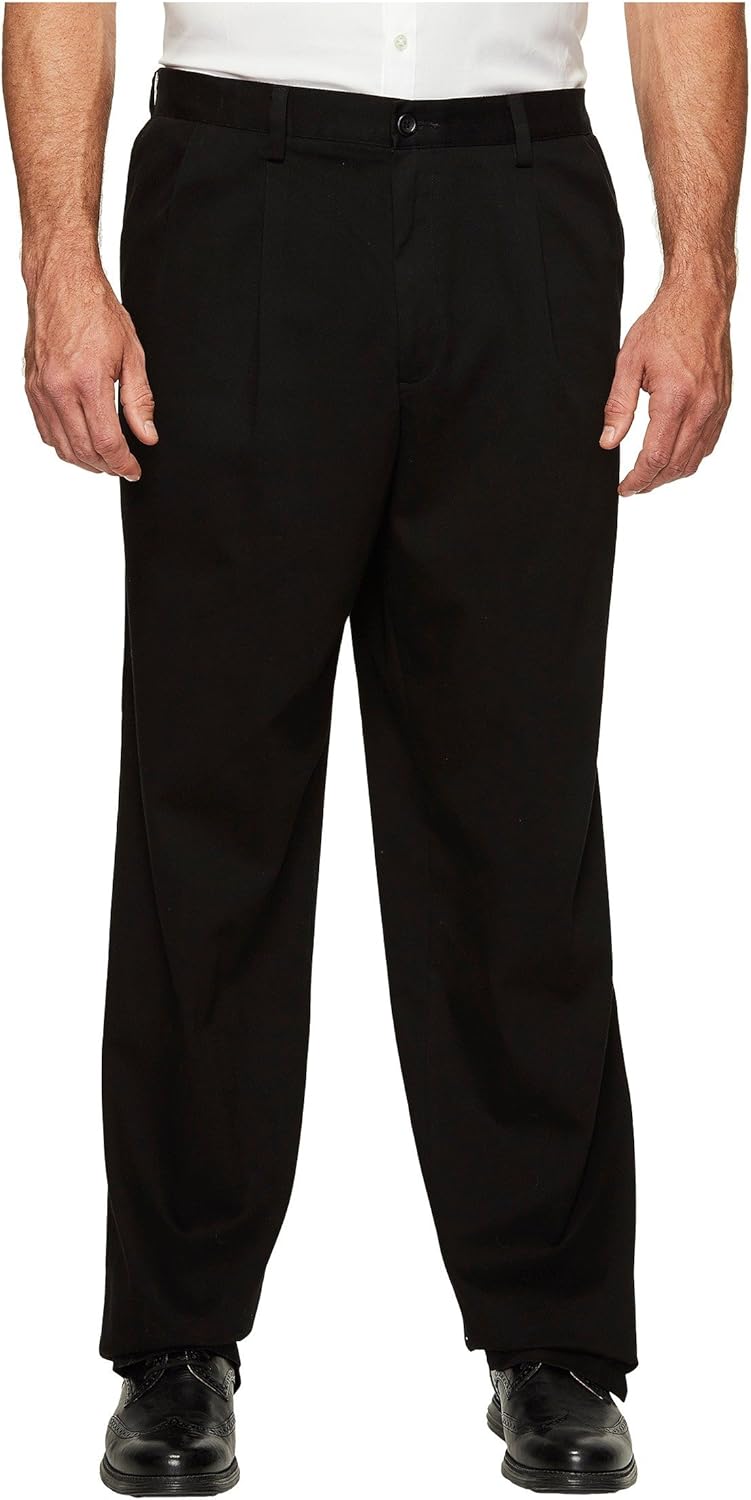 Dockers Men's Classic Fit Easy Khaki Pants-Pleated (Standard and Big & Tall), Black, 48W x 32L
