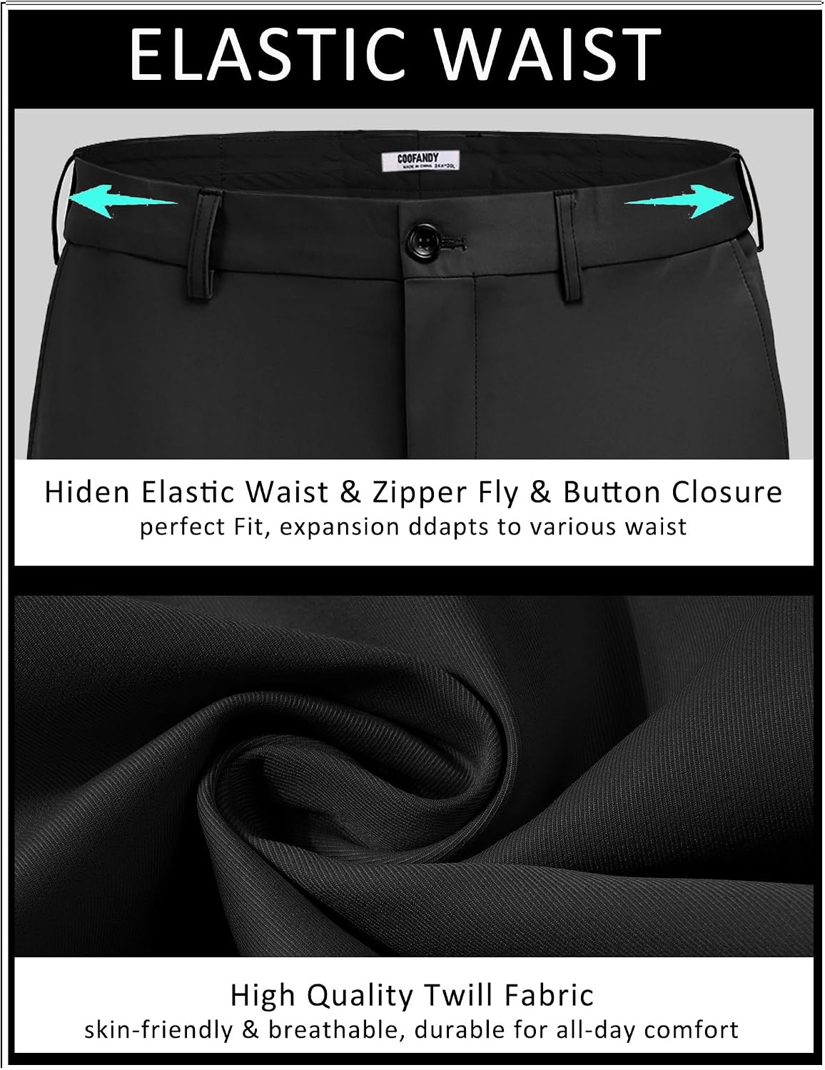 COOFANDY Men Dress Pants Slim Fit Suit Pants Expandable Waist Casual Slacks | Business Formal Trousers, Tuxedo Pant, Wrinkle Free, Flat Front, Straight Leg, Modern Style, Office Work Wedding Dinner Party