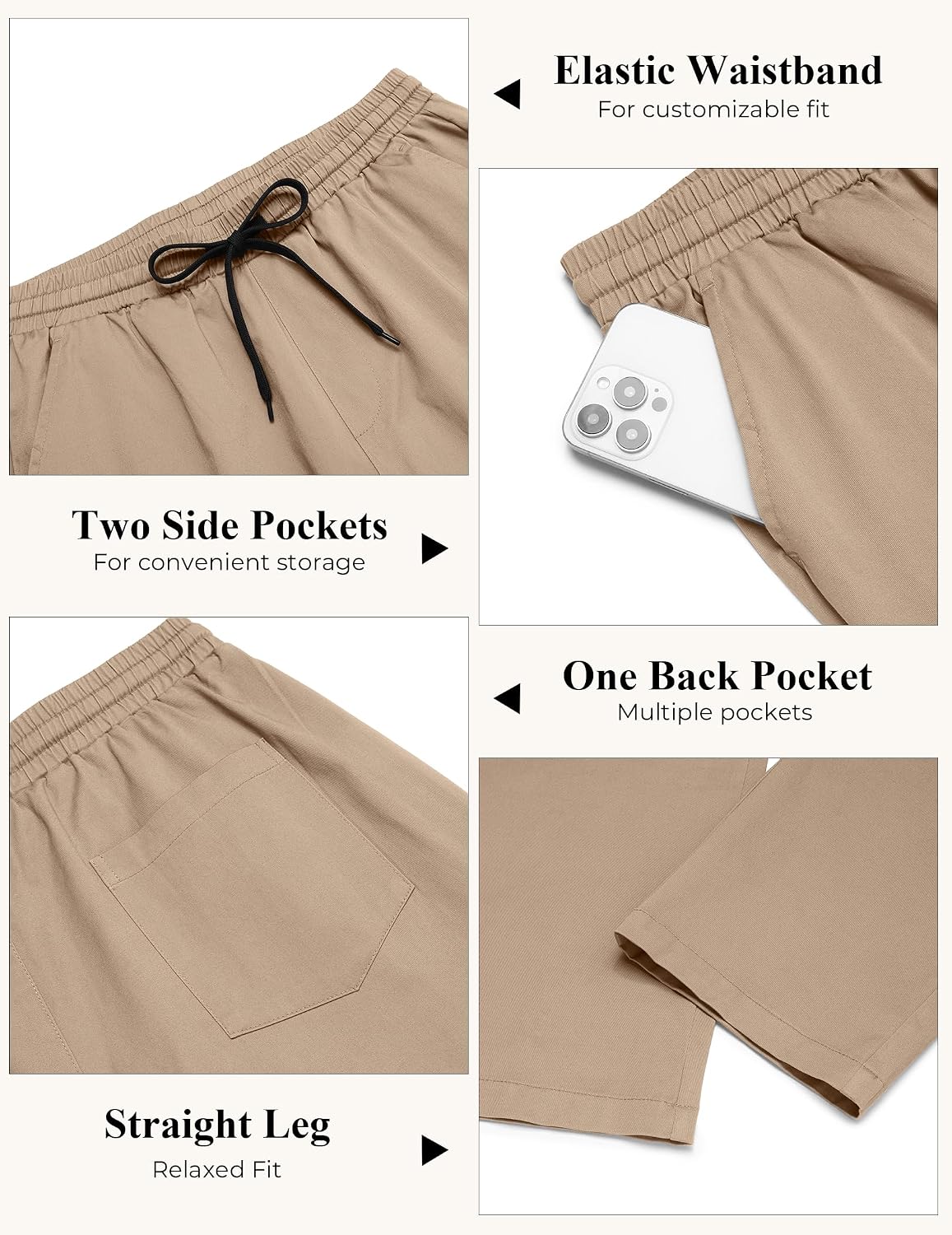 COOFANDY Men's Casual Pants Drawstring Elastic Waist Chino Pants Straight Leg Slacks Cotton Twill Trousers with Pockets