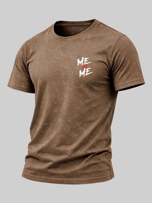 Men's "Me Vs Me" Motivational Graphic T-Shirt, Menswear Washed Vintage Fashion Streetwear Tee, Oversized Text Print Casual Top Artwork Tee #MeVsMeTee #WashedVintageTee #MotivationalStreetwear #OversizedGraphicTee #TikTokMadeMeBuyIt