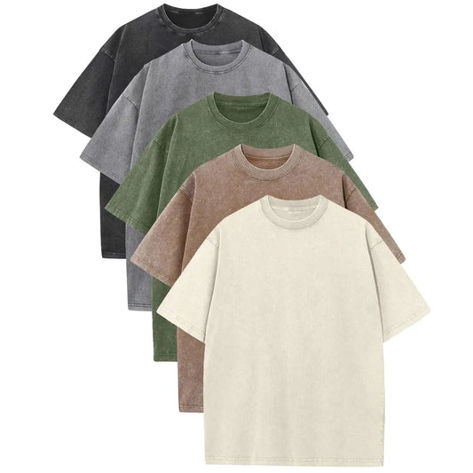 Arssm 5 Pack Acid Wash Unisex Oversized Cotton T-Shirt Crew Neck Half Short Sleeve Summer Top Casual Loose Fit Solid Streetwear Comfortable Tees