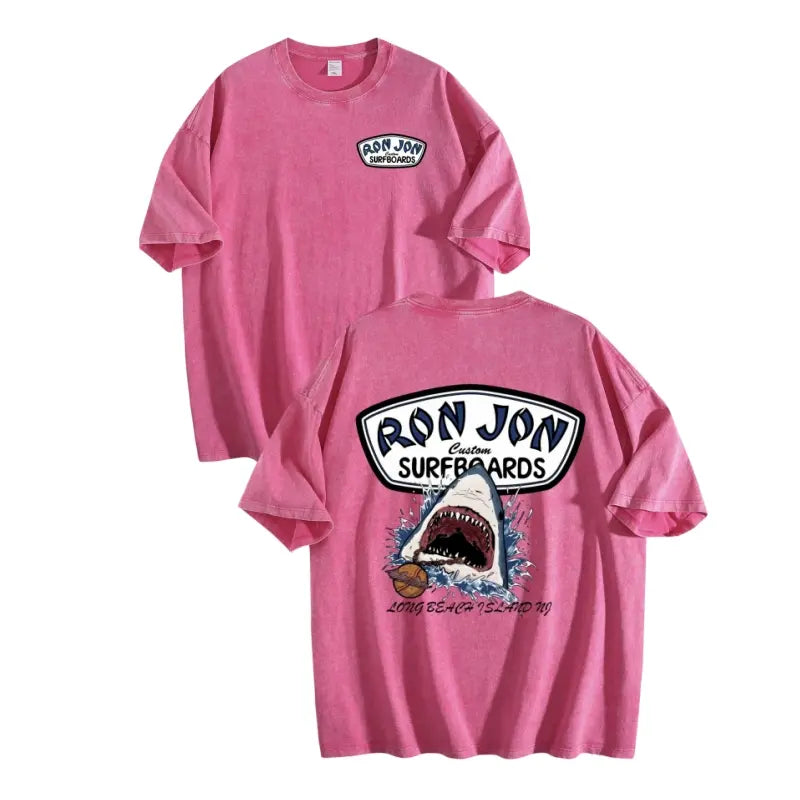 Unisex Ron Jon Surfboards Shark Graphic T Shirt Vintage Washed Heavyweight Cotton Oversized Tee Long Beach Island NJ Great White Retro Surf Beach Aesthetic Grey Acid Wash Mineral Men Women Unisex Skater Coastal Grunge Trendy Summer Outfits Gifts TikTok Ap