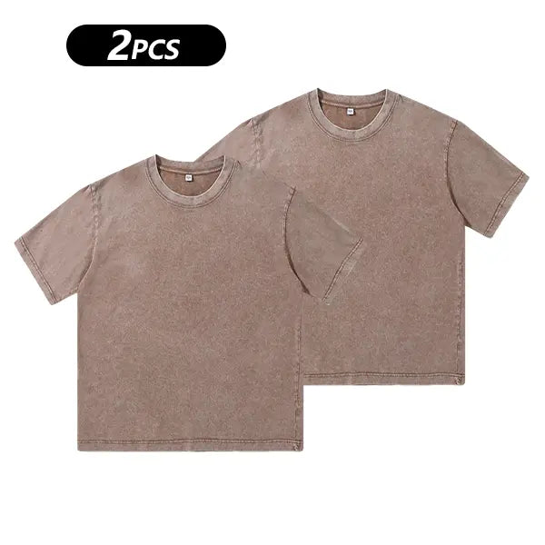 Men's pure cotton T-shirt washed retro loose solid color short sleeved top fabric skin friendly, breathable and comfortable daily casual versatile street T-shirt