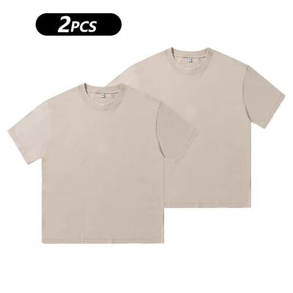 Men's pure cotton T-shirt washed retro loose solid color short sleeved top fabric skin friendly, breathable and comfortable daily casual versatile street T-shirt