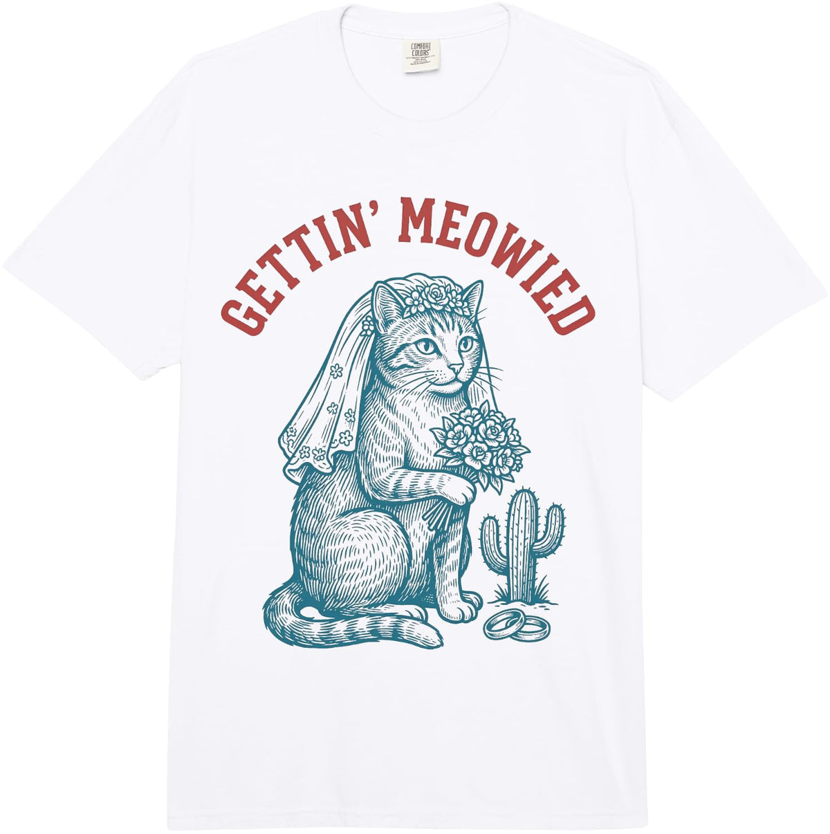 Gettin' Meowied Cat Bride Wedding Feline Pun Comfort Colors Adult Heavyweight T-Shirt
