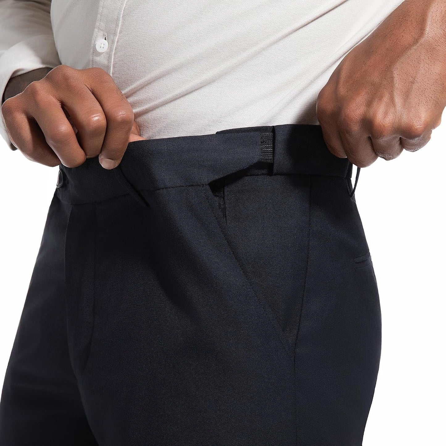 Mens Dress Pants Classic Fit Wrinkle-Free Expandable Waist Slacks | Breathable Fabric, Work Business Office, Flat Front, 4 Pockets, Machine Washable