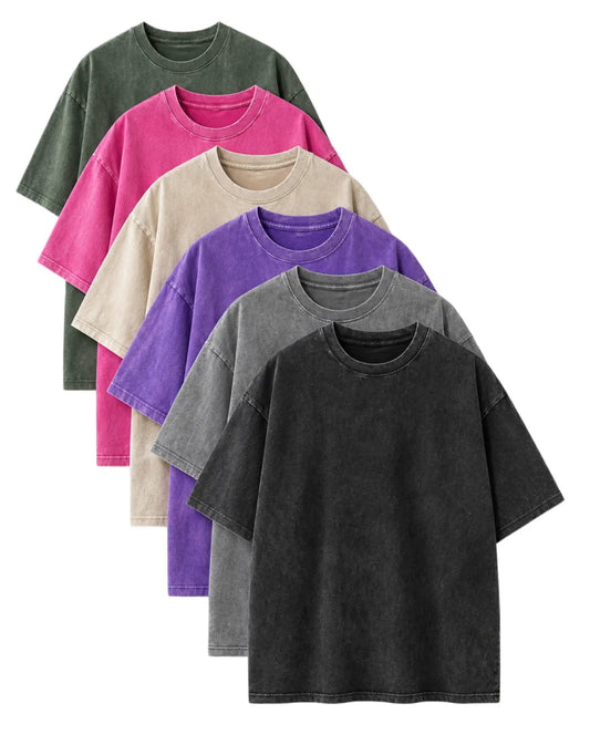Women's Vintage Acid Wash Cotton T-Shirts (6 Pack, $50.99) - Unisex Oversized Drop Shoulder Soft Casual Stylish Athletic Short-Sleeve Tops, Breathable Fabric for Streetwear, Gym, Retro,back to school,back to school shopping