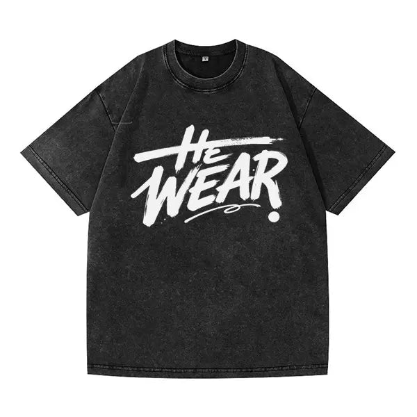 Men's Loose Fit Streetwear T-Shirt in Vintage Washed Cotton, Distressed Graffiti Print with Shortsleeve and Round Neck, Pure Cotton, Basic, Plain, Breathable Fabric