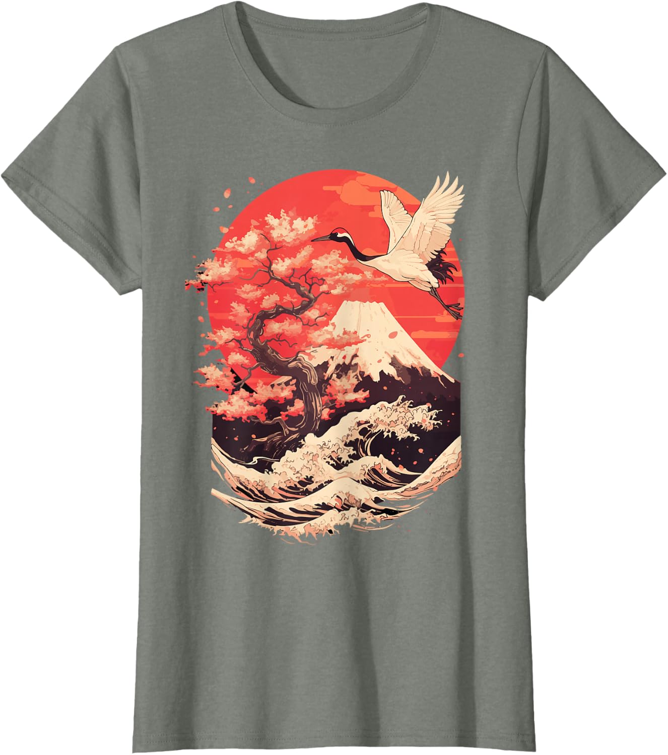 Japanese Crane Japan Cherry Blossom T-Shirt