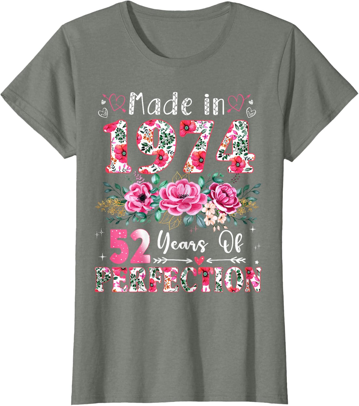 52 Year Old Made in 1974 Floral 52th Birthday Women T-Shirt