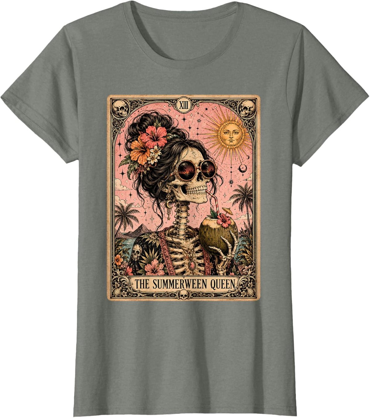 Summerween Funny Girl Women Skeleton Tarot Card Spooky Ghoul T-Shirt