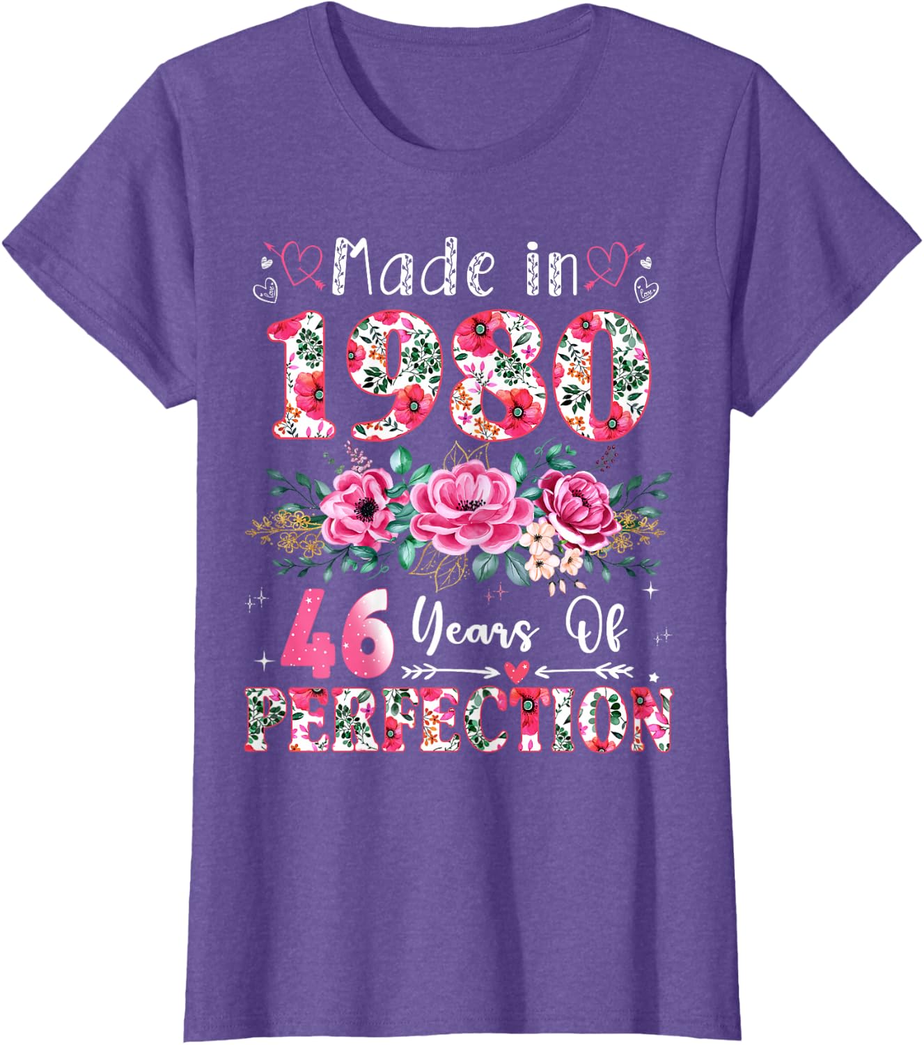 46 Year Old Made in 1980 Floral 46th Birthday Women T-Shirt