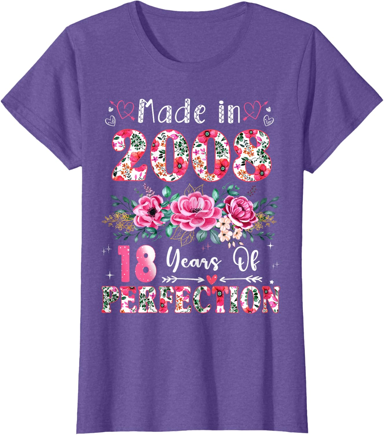 18 Year Old Made in 2008 Floral 18th Birthday Women T-Shirt