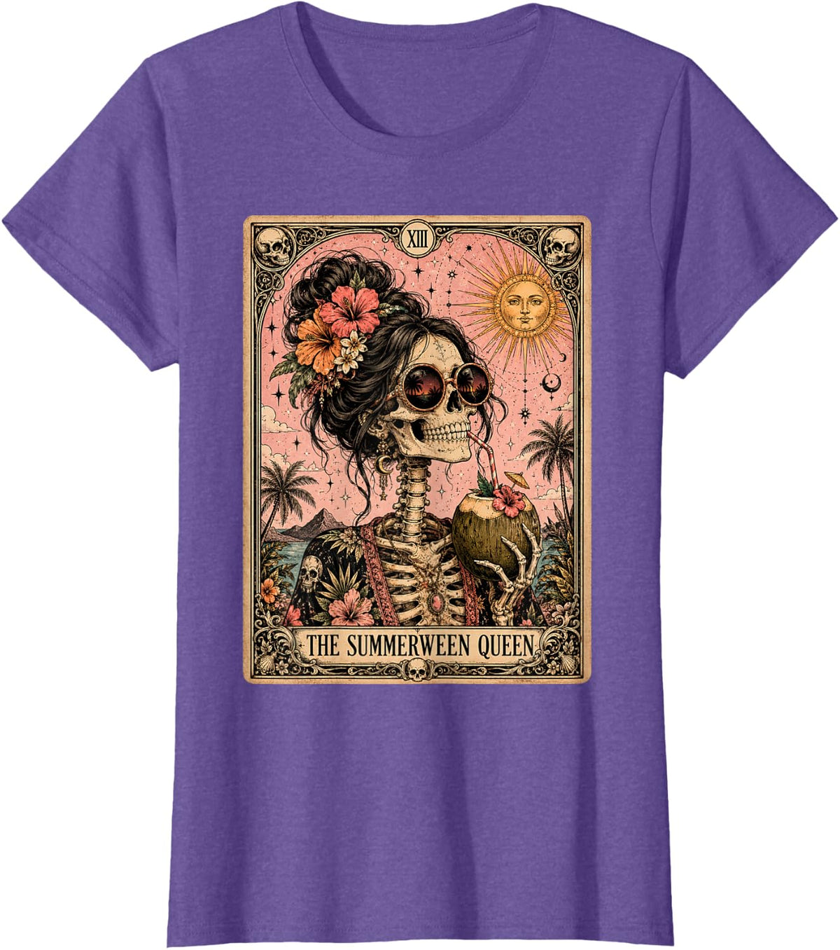 Summerween Funny Girl Women Skeleton Tarot Card Spooky Ghoul T-Shirt
