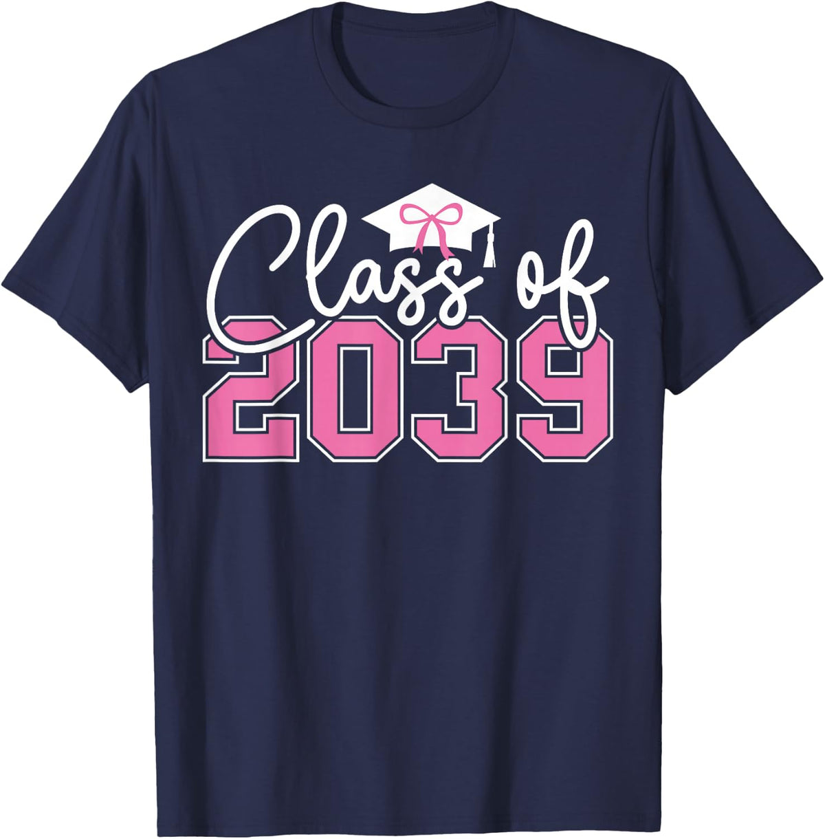 Class of 2039 Grow with Me 2039 Graduation Pink Bow Girls T-Shirt