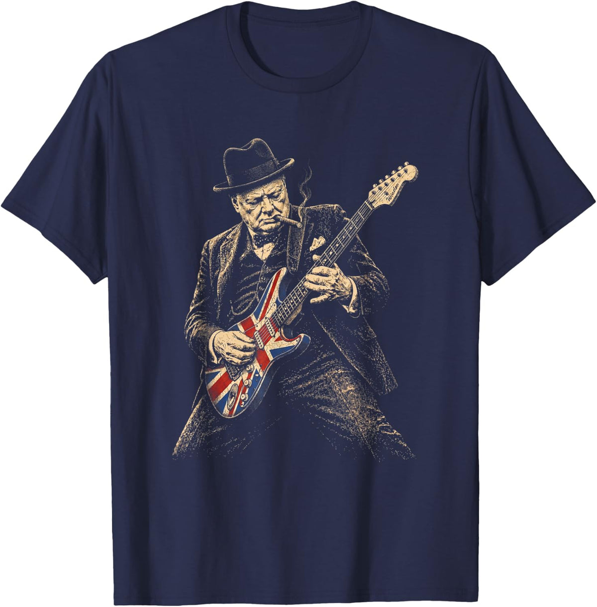 Winston Churchill Playing Guitar Rocker Humor Vintage T-Shirt