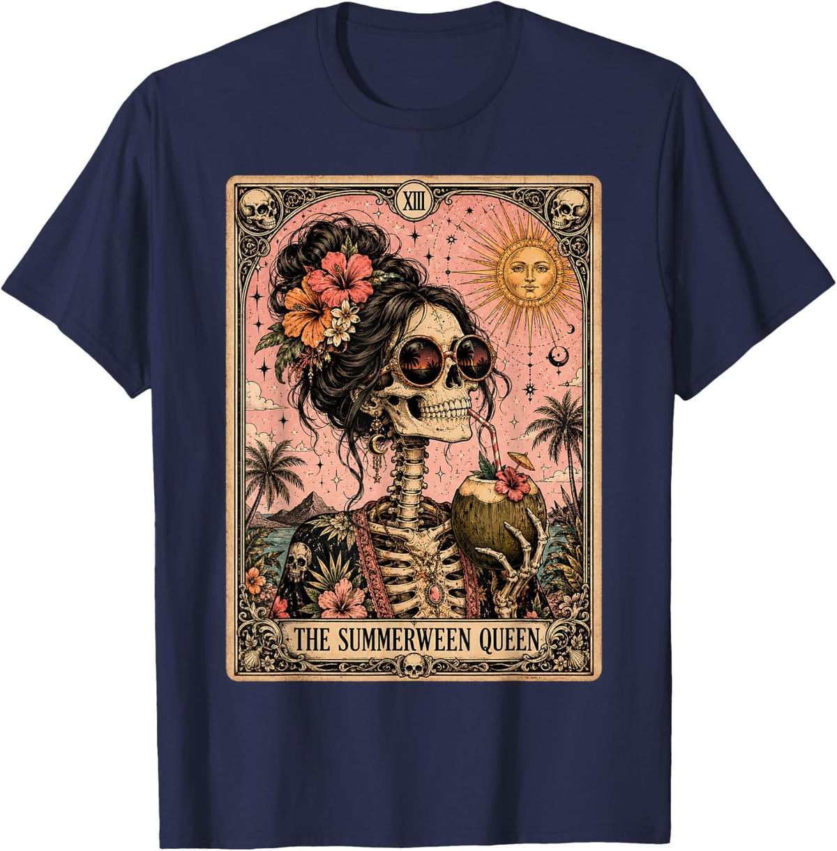 Summerween Funny Girl Women Skeleton Tarot Card Spooky Ghoul T-Shirt