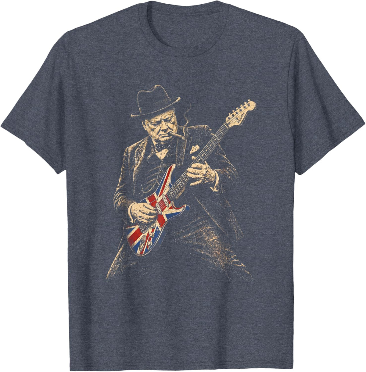 Winston Churchill Playing Guitar Rocker Humor Vintage T-Shirt