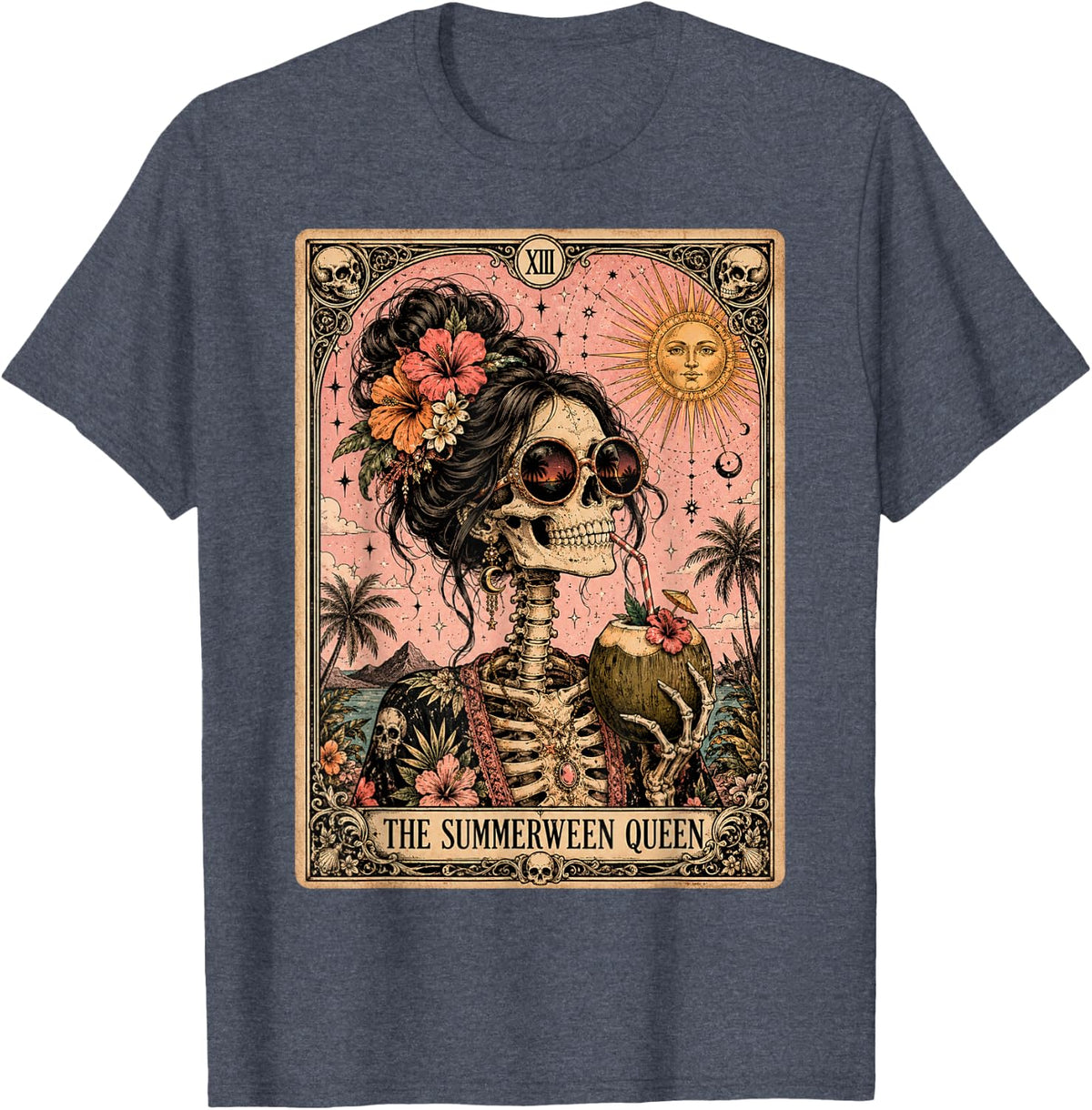 Summerween Funny Girl Women Skeleton Tarot Card Spooky Ghoul T-Shirt