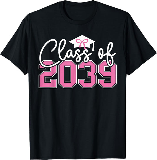 Class of 2039 Grow with Me 2039 Graduation Pink Bow Girls T-Shirt