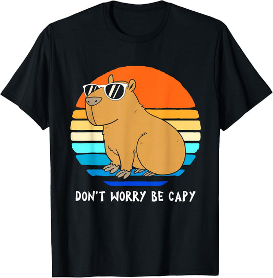 Funny Shirts Retro Rodent Capybara Don't Be Worry Be Capy Tees T Shirts for Men and Women