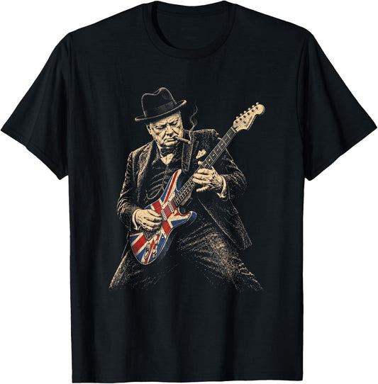 Winston Churchill Playing Guitar Rocker Humor Vintage T-Shirt