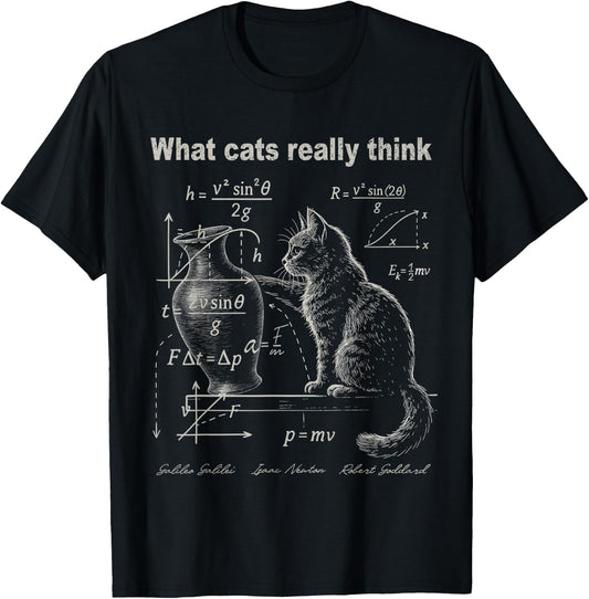 Funny Cat Physics Humor Tees What Cats Really Think T Shirts for Men and Women