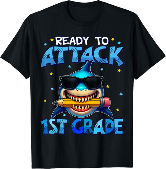 Ready to Attack 1st Grade Shark First Day of School Boys T-Shirt
