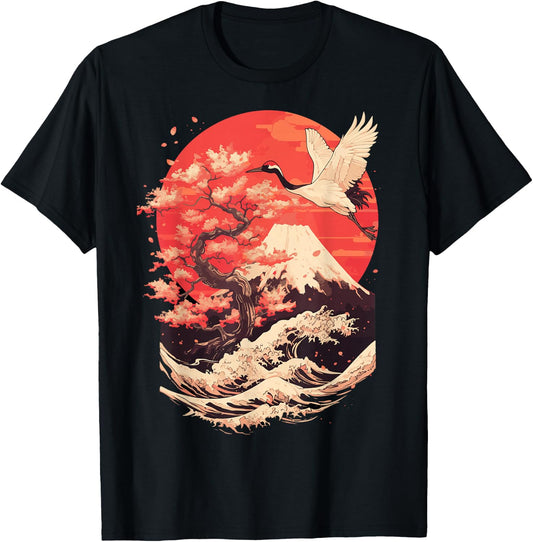 Japanese Crane Japan Cherry Blossom T-Shirt