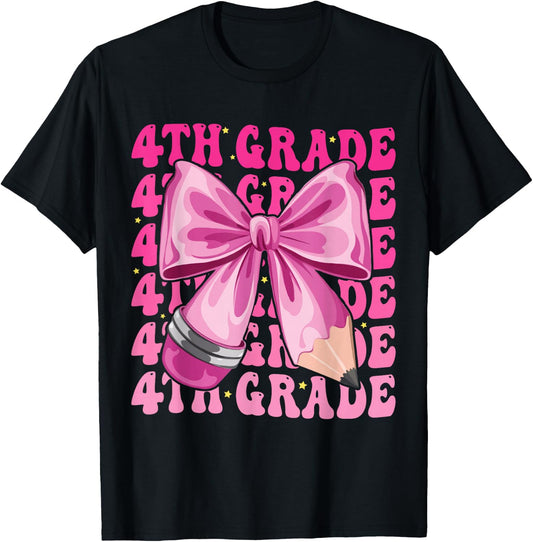 First Day of 4th Grade Girls Coquette Bow Back to School T-Shirt