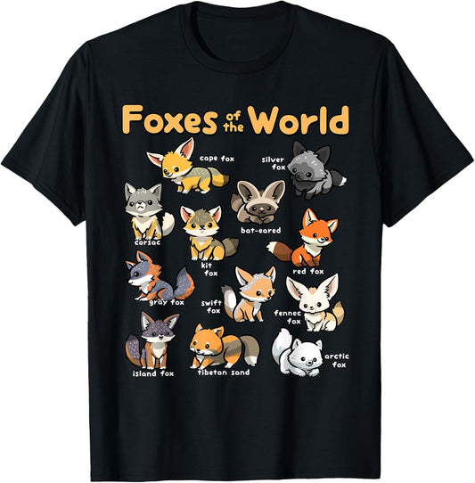 Kawaii Fox Animals of the World Educational Animal Fox Lover T-Shirt