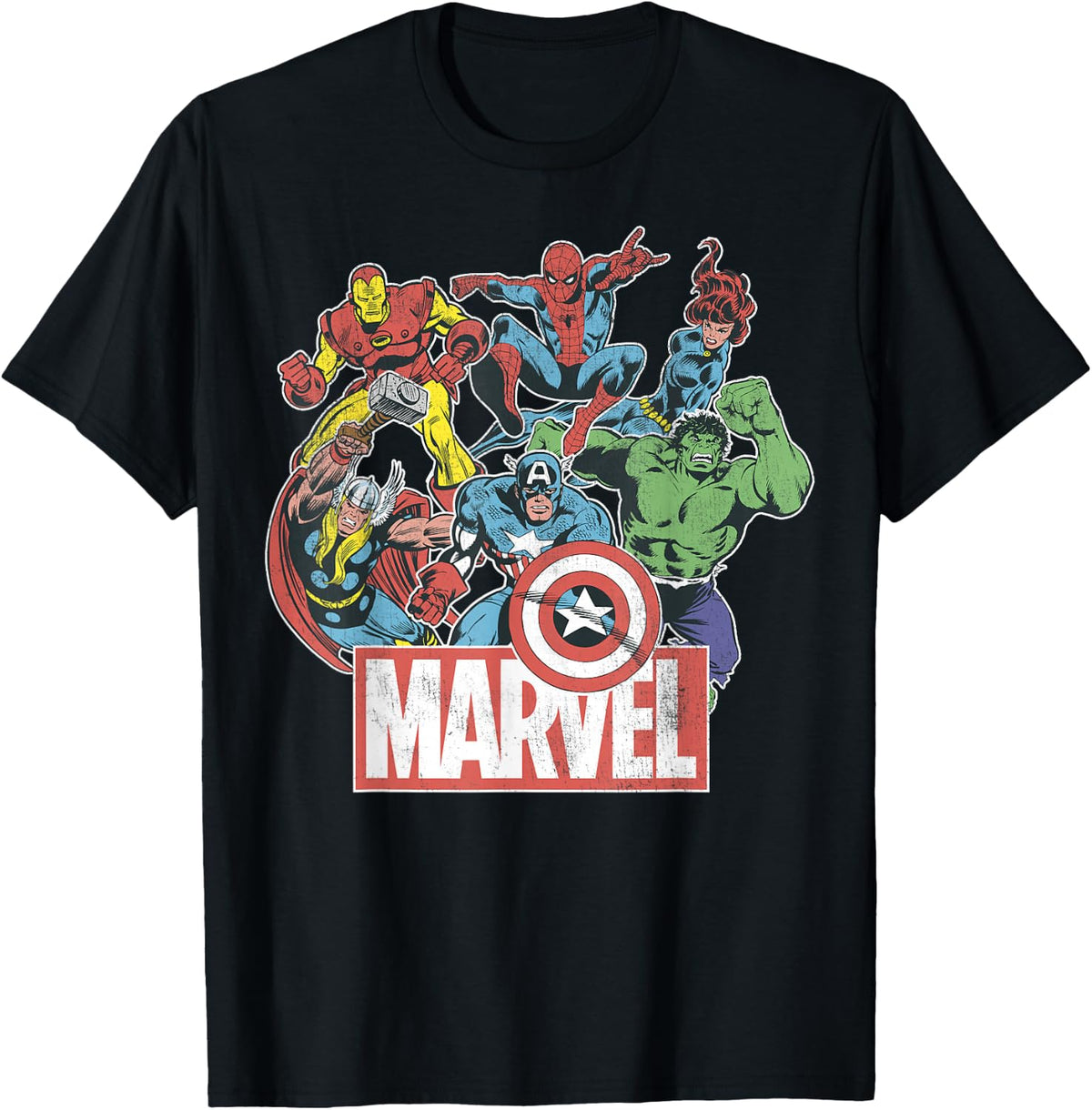 Marvel Avengers Team Retro Comic Vintage Graphic T-Shirt Small