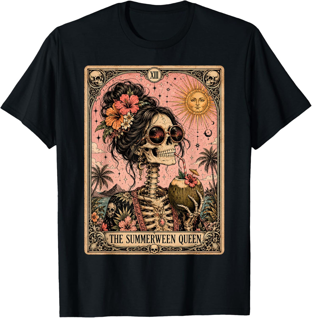 Summerween Funny Girl Women Skeleton Tarot Card Spooky Ghoul T-Shirt
