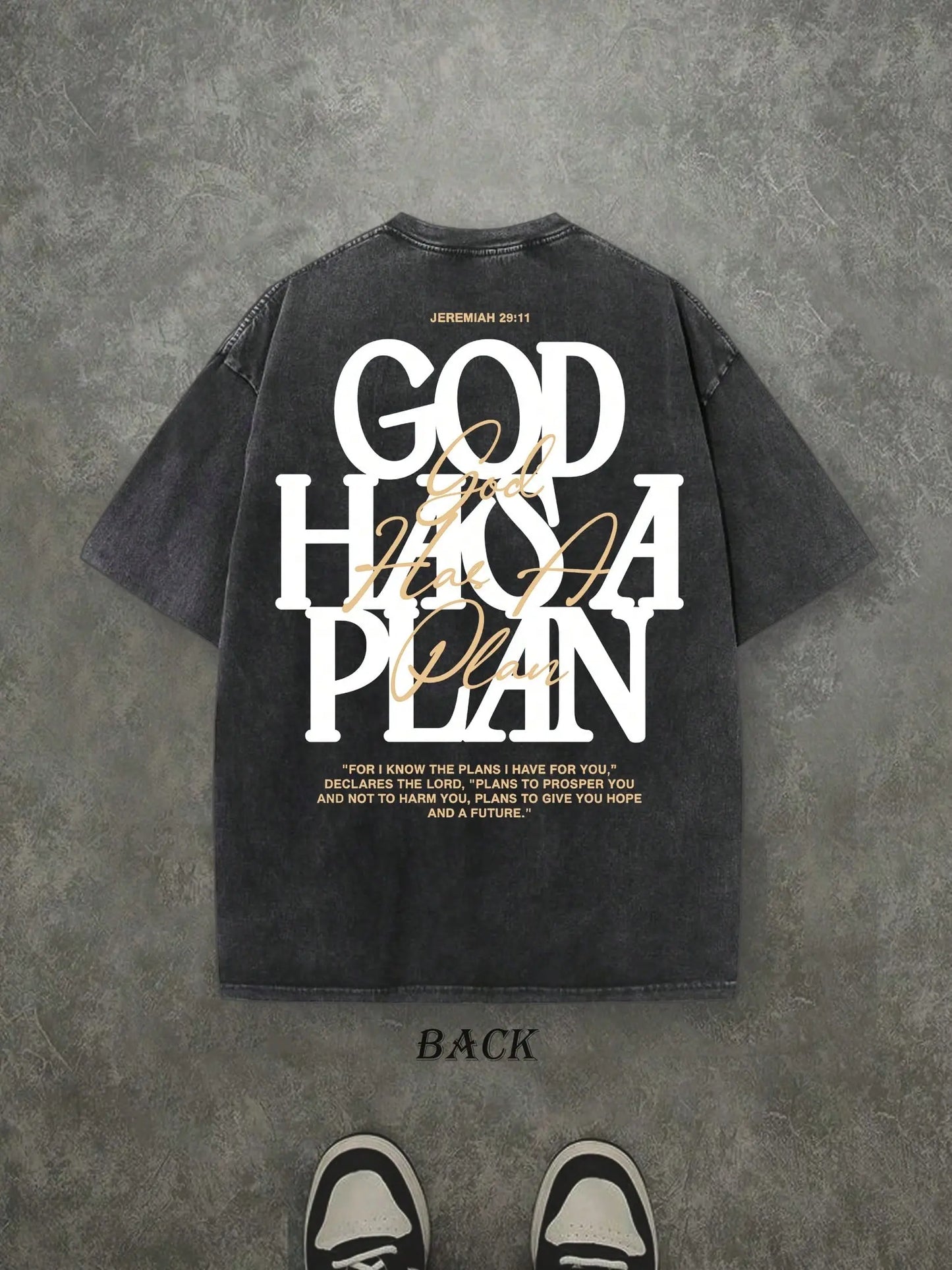 "God Has a Plan" Double-Sided Print Vintage Tee | 230gsm Heavyweight Washed Cotton Christian Streetwear, Unisex Wide-Shoulder Fit, High-Quality Casual Top for Men & Women