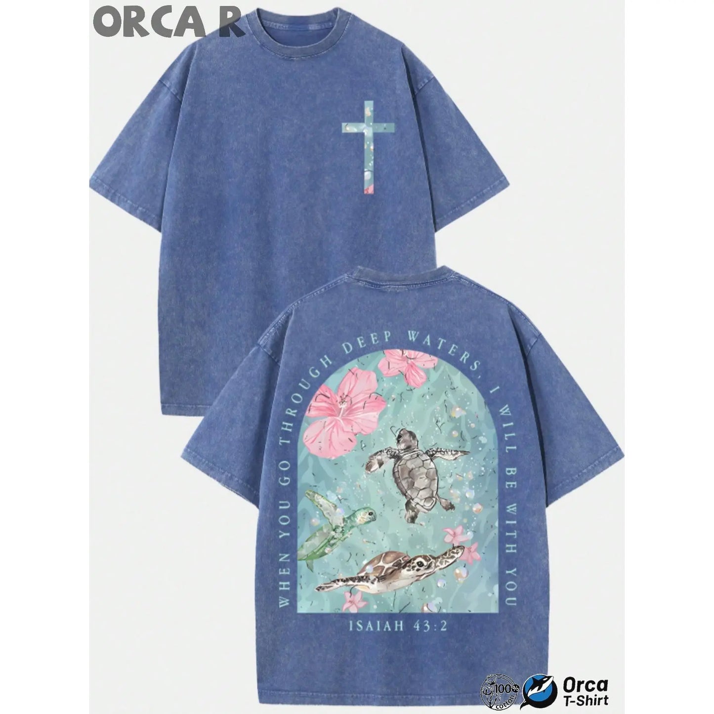 Men's Vintage Washed Pure Cotton Baggy T-Shirt - Oversized Streetwear Fashion Apparel, Good Vintage Graphic Tees with Sea Turtle & "I Will Be with You" Text Print, Men's Wear Loose Fit Casual Machine Washable Soft Daily Top, Oversized T Shirt, Clothing, T