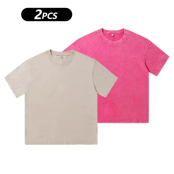 Men's pure cotton T-shirt washed retro loose solid color short sleeved top fabric skin friendly, breathable and comfortable daily casual versatile street T-shirt