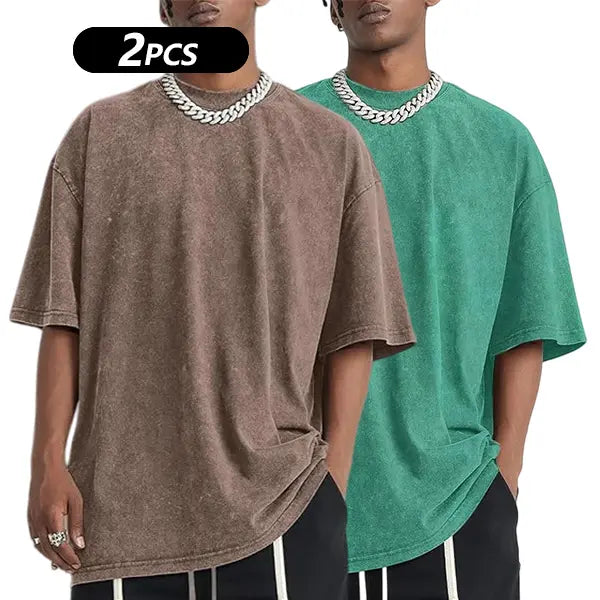 Men's cotton T-shirt solid color retro streetwear basic style - fabric skin friendly, comfortable, breathable short sleeved top, daily loose and versatile