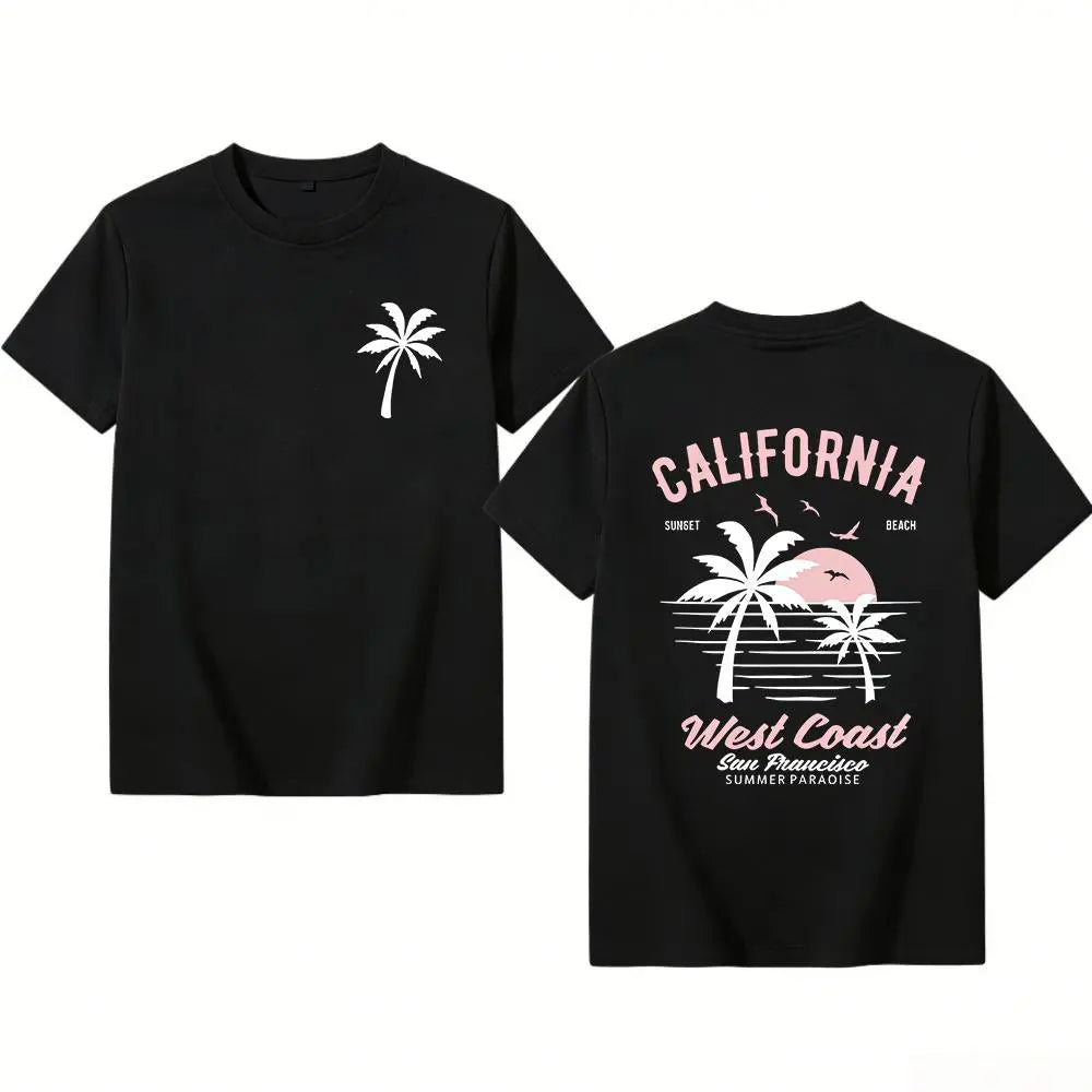 Unisex California Graphic Tee, Vintage 2000s Style Washed Cotton Shirt with Retro Palm Tree Print, Loose Fit Summer Top, Tops, Mens Clothing, Graphic Shirts, 2000S Shirts