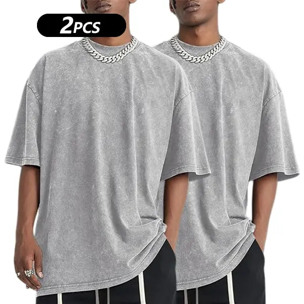 Men's cotton T-shirt solid color retro streetwear basic style - fabric skin friendly, comfortable, breathable short sleeved top, daily loose and versatile