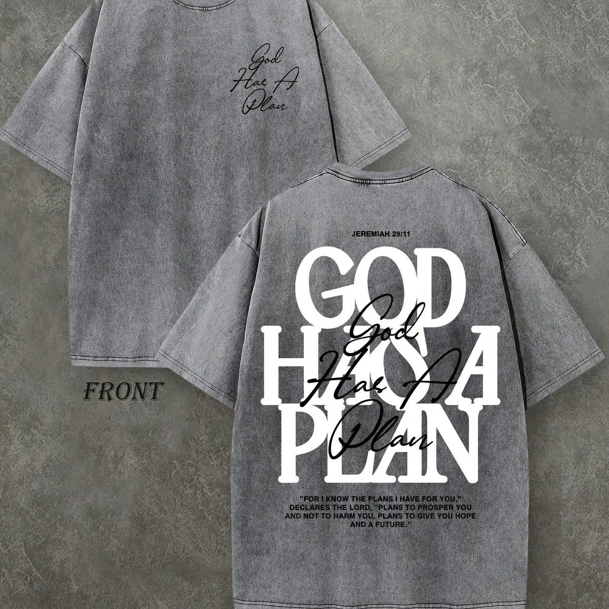 "God Has a Plan" Double-Sided Print Vintage Tee | 230gsm Heavyweight Washed Cotton Christian Streetwear, Unisex Wide-Shoulder Fit, High-Quality Casual Top for Men & Women